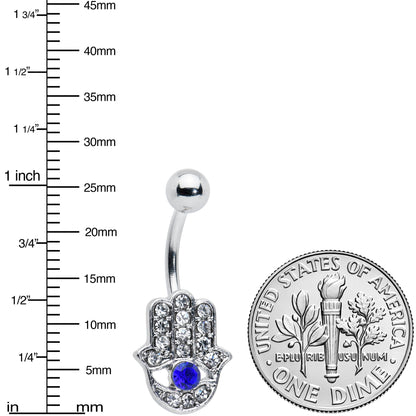 Clear Blue Gem Eye Hamsa Hand Belly Ring