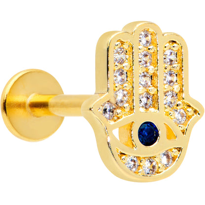 16G 5/16 Clear Blue Gem Gold Tone Eye Hamsa Labret Monroe Tragus