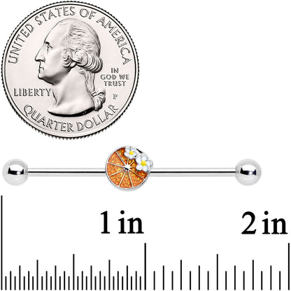 14G Sweet Orange Fruit Flower Industrial Barbell 38mm