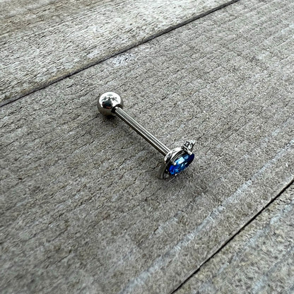 Clear Blue Gem Oval Swirl Barbell Tongue Ring