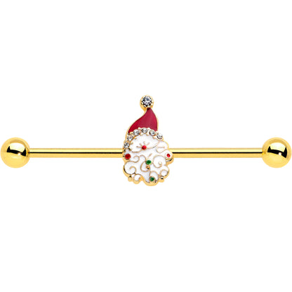 14G Clear Gem Gold Tone Decorated Santa Holiday Industrial Barbell 38mm