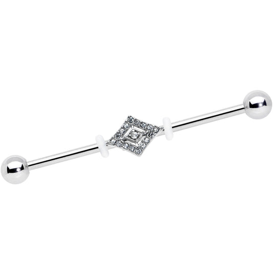 14G Clear Gem Double Rhombus Deco Industrial Barbell 38mm