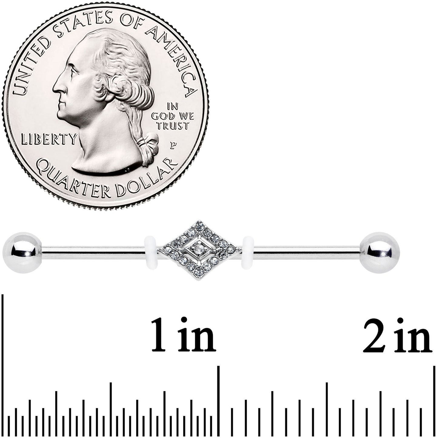 14G Clear Gem Double Rhombus Deco Industrial Barbell 38mm