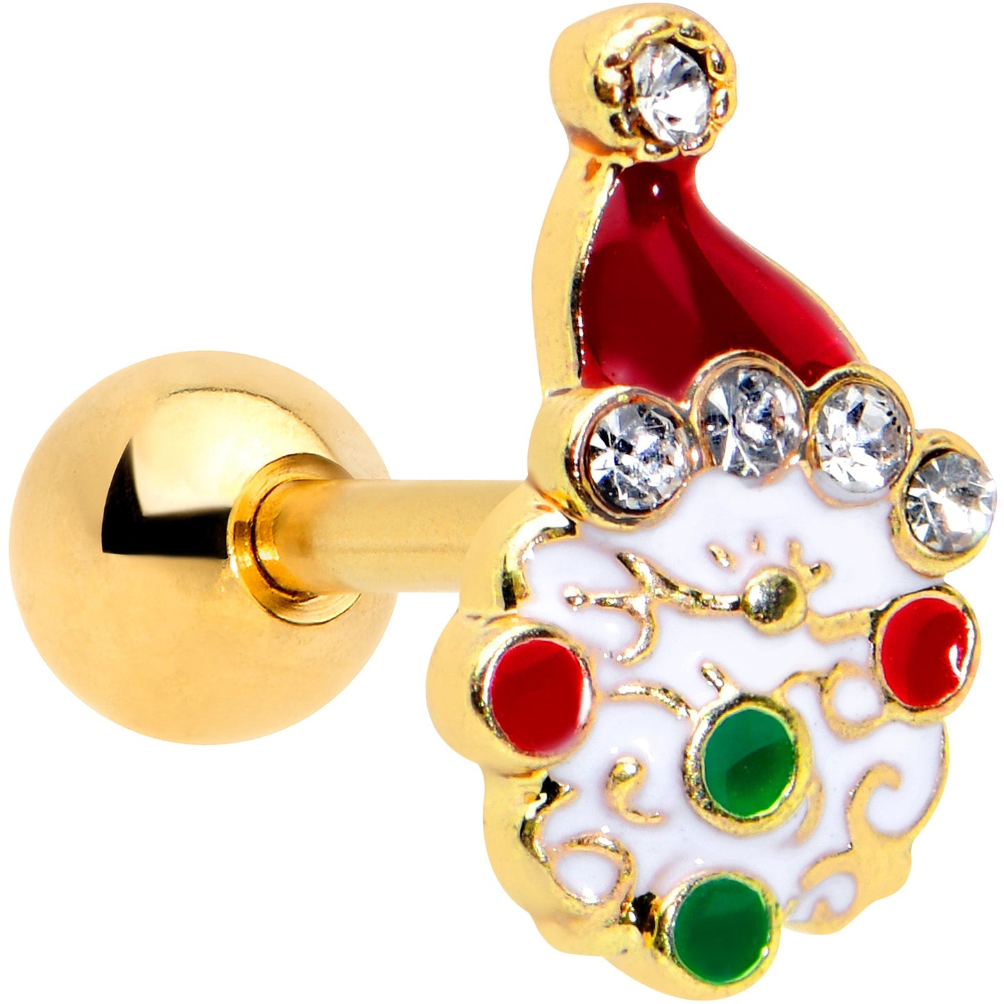 16G 1/4 Clear Gem Gold Tone Deco Santa Christmas Cartilage Tragus