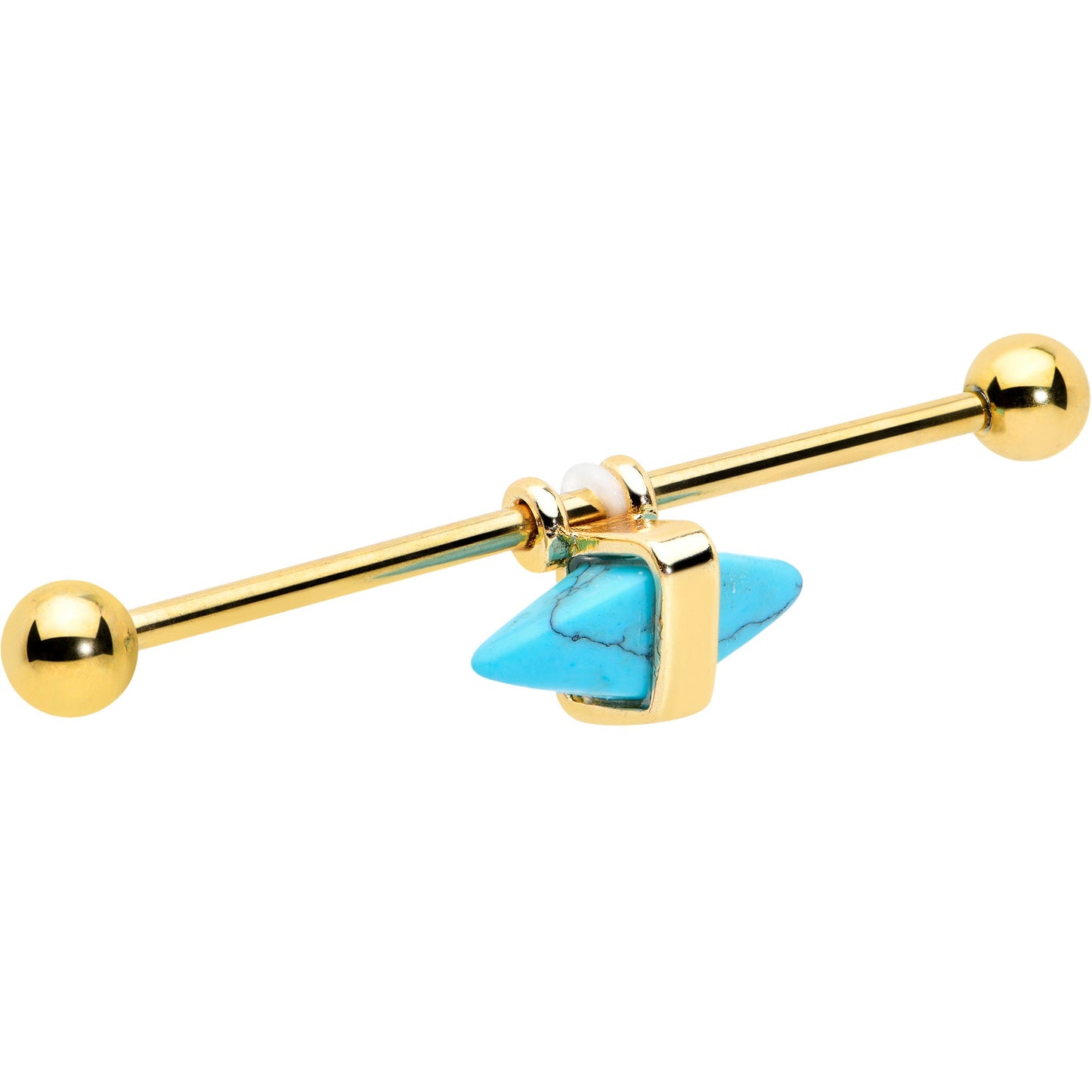 14G Blue Faux Turquoise Gold Tone Stone Hippie Industrial Barbell 38mm
