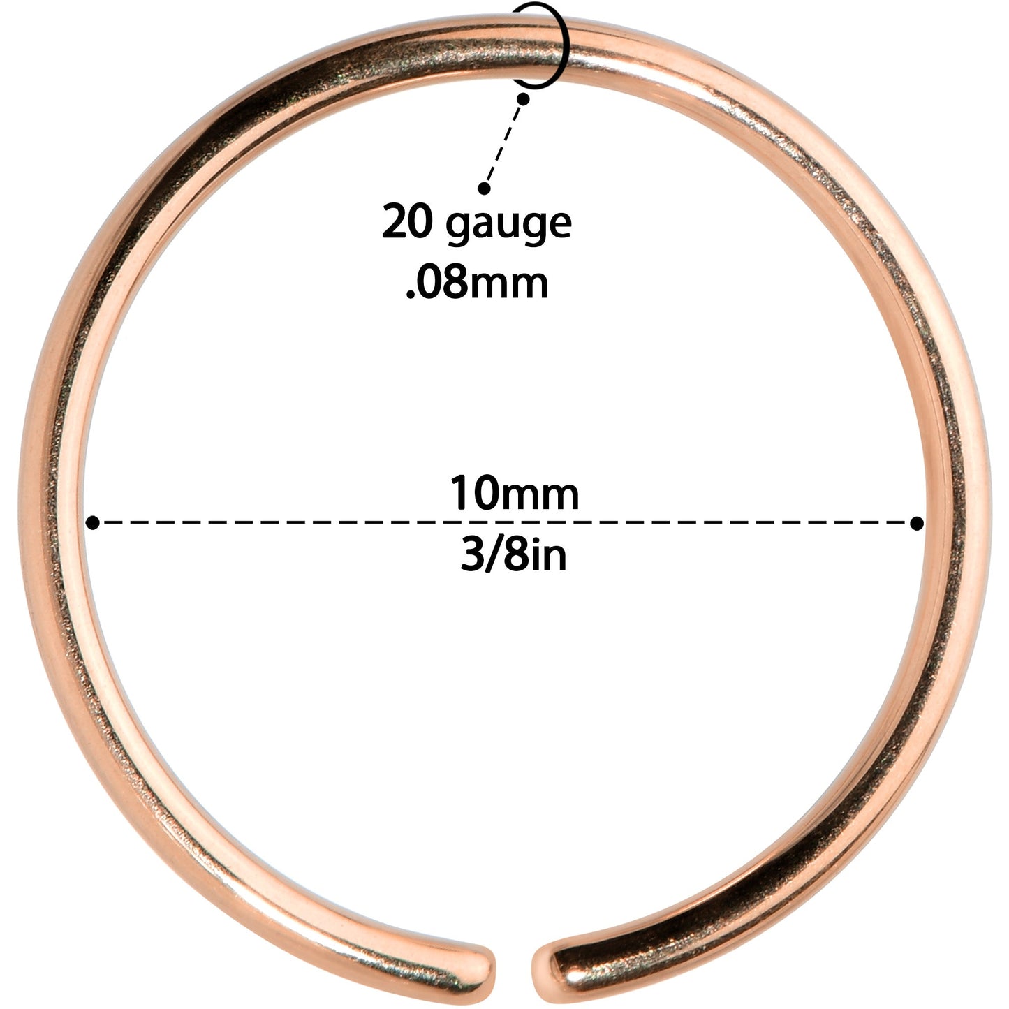 20G 3/8 Rose Gold Tone PVD Grade 23 Titanium Bendable Hoop Ring