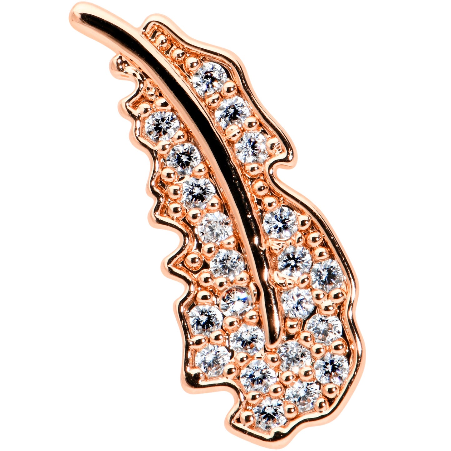 16G 1/4 Clear CZ Rosy Hue Feather Internal Threaded Labret Tragus