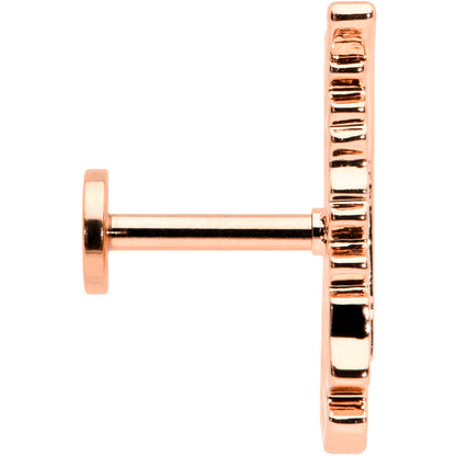 16G 1/4 Clear CZ Rosy Hue Feather Internal Threaded Labret Tragus