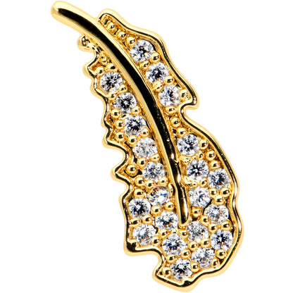 16G 1/4 Clear CZ Gold Hue Feather Internal Threaded Labret Tragus