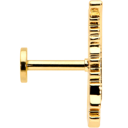 16G 1/4 Clear CZ Gold Hue Feather Internal Threaded Labret Tragus