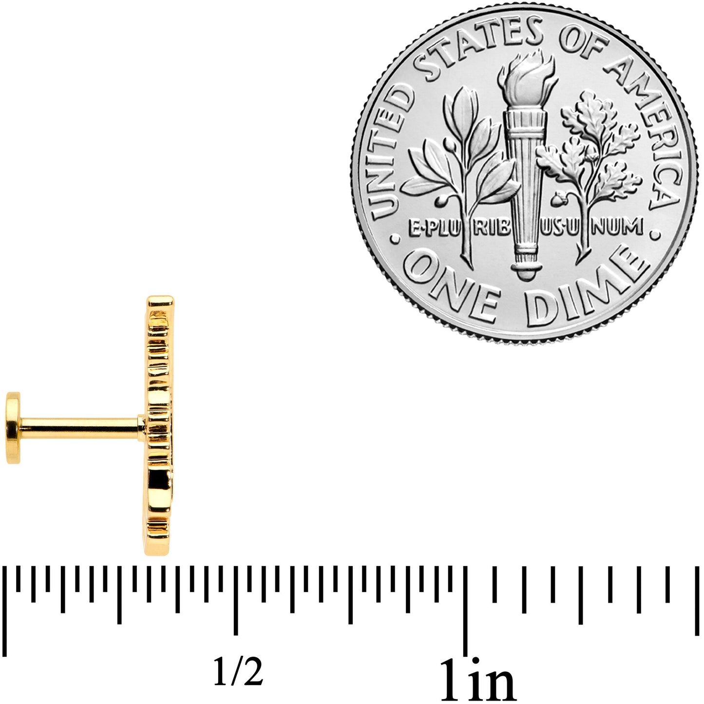 16G 1/4 Clear CZ Gold Hue Feather Internal Threaded Labret Tragus