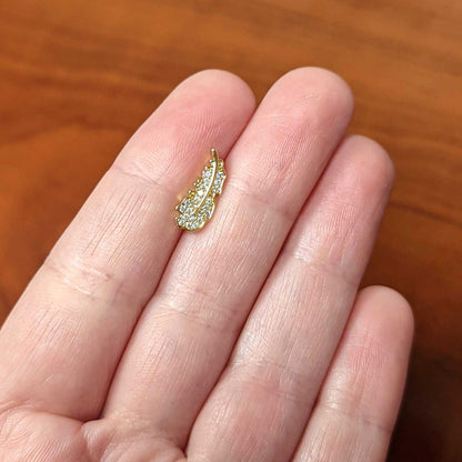 16G 1/4 Clear CZ Gold Hue Feather Internal Threaded Labret Tragus