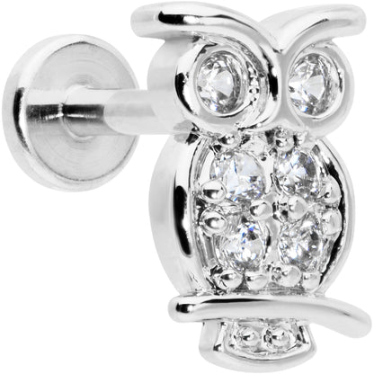 16G 1/4 Clear CZ Gem Owl Internal Thread Labret Monroe Tragus