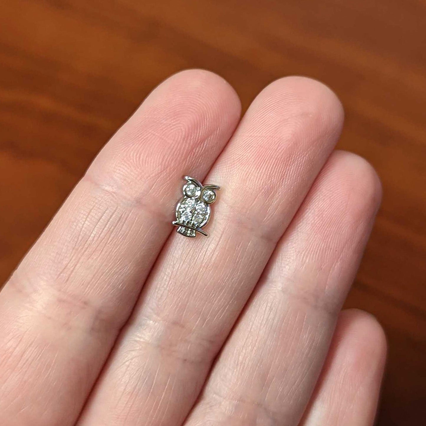 16G 1/4 Clear CZ Gem Owl Internal Thread Labret Monroe Tragus