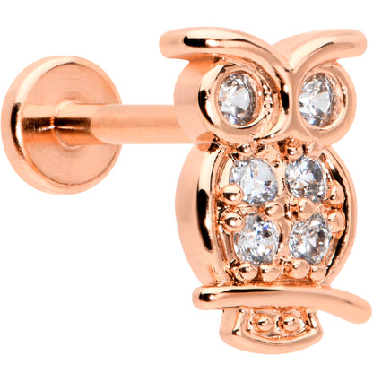 16G 5/16 Clear CZ Gem Rosy Hue Owl Internal Thread Labret Tragus