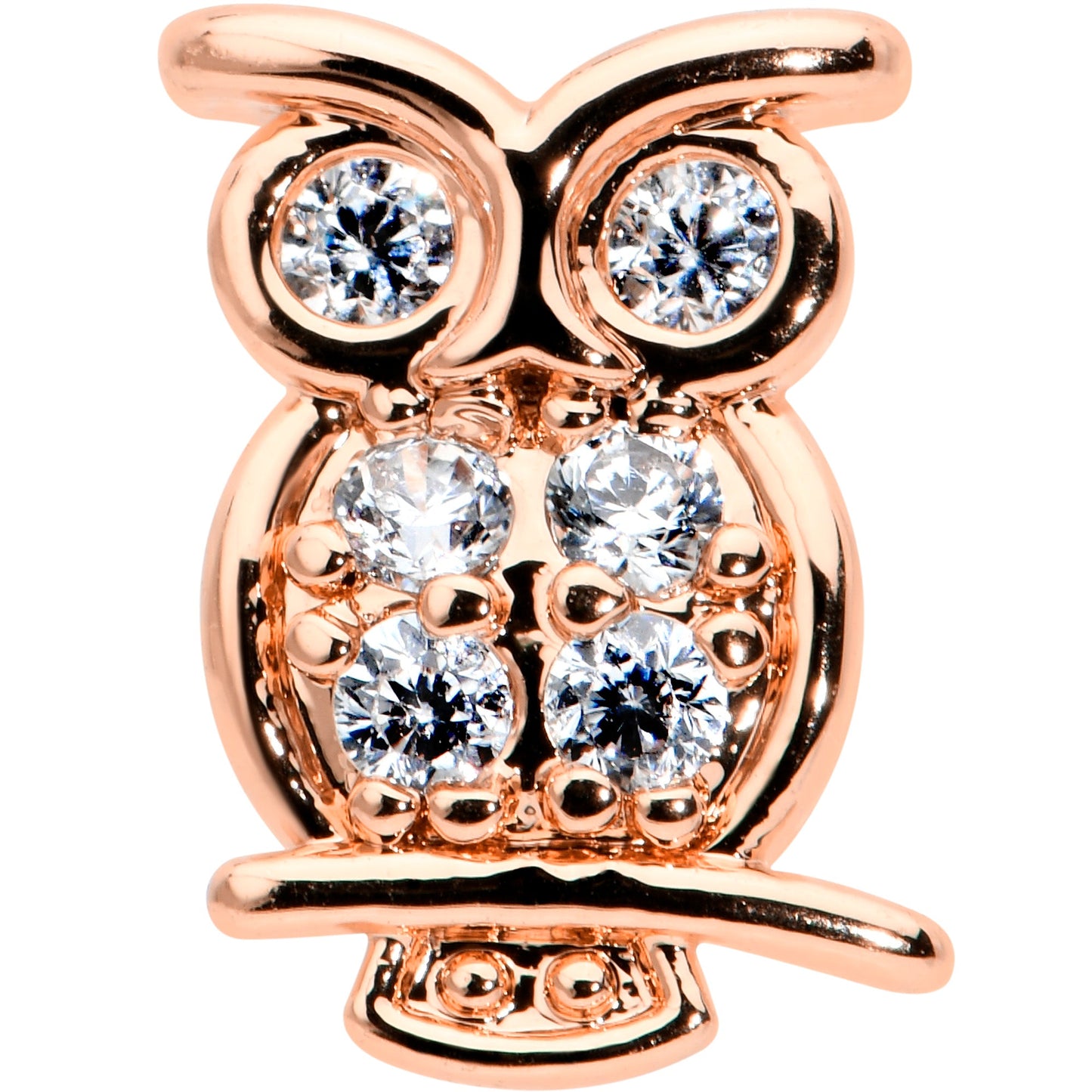 16G 5/16 Clear CZ Gem Rosy Hue Owl Internal Thread Labret Tragus