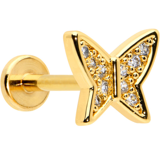 16G 5/16 CZ Gem Gold Hue Butterfly Internal Thread Labret Tragus