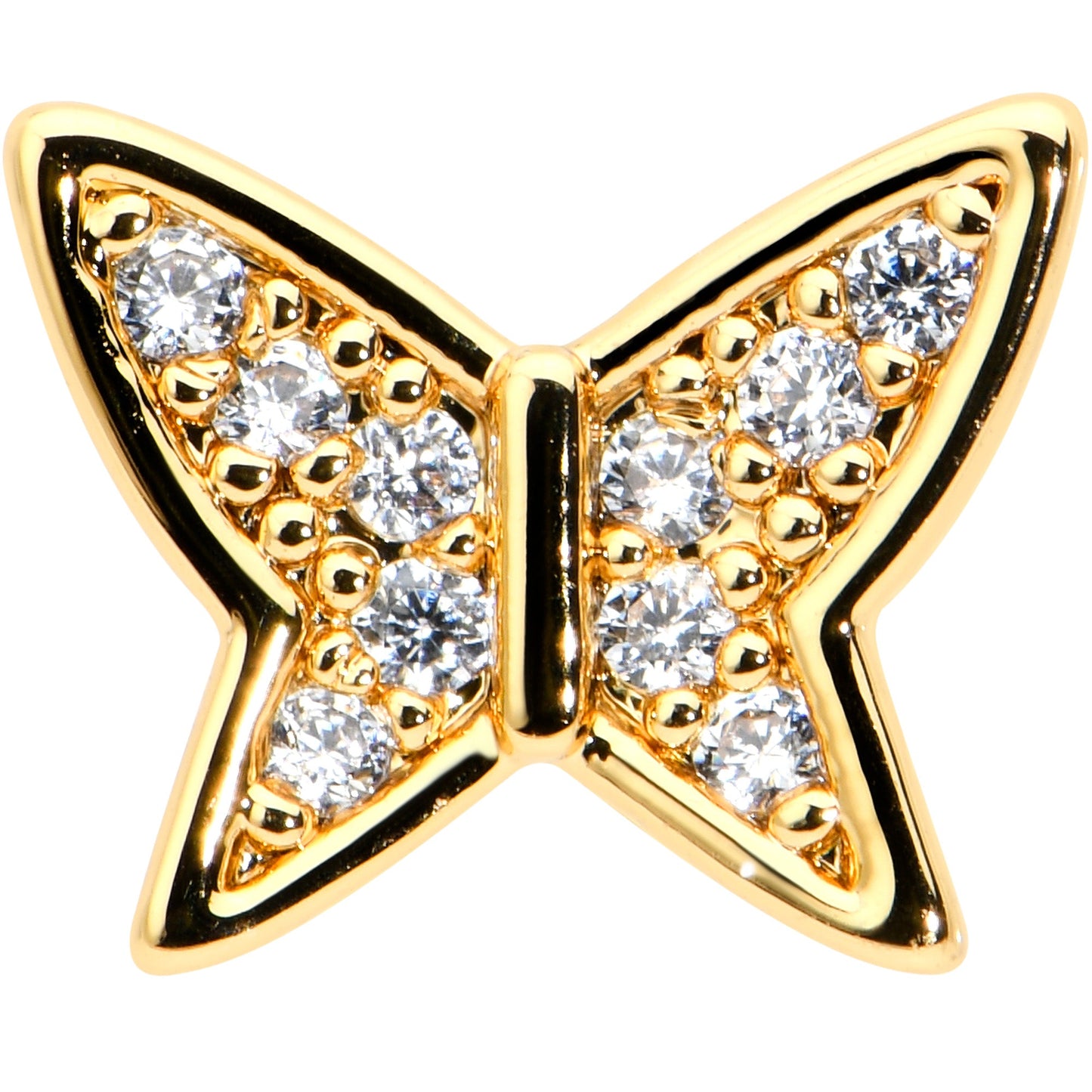 16G 5/16 CZ Gem Gold Hue Butterfly Internal Thread Labret Tragus