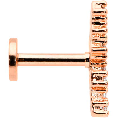 16G 1/4 CZ Gem Rosy Hue Texture Arc Internal Thread Labret Tragus