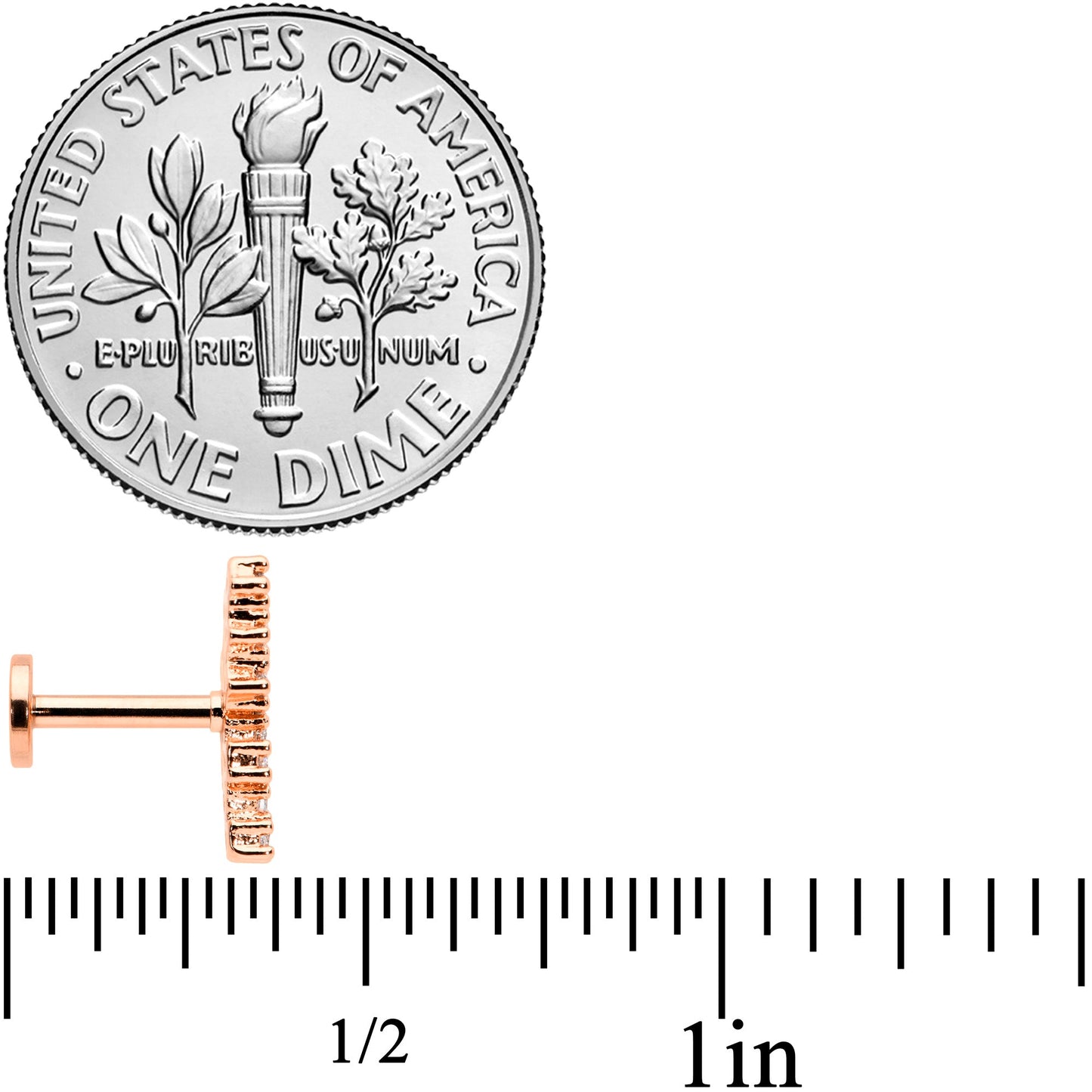 16G 1/4 CZ Gem Rosy Hue Texture Arc Internal Thread Labret Tragus