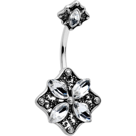 Clear Gem Baroque Rhombus Flower Double Mount Belly Ring