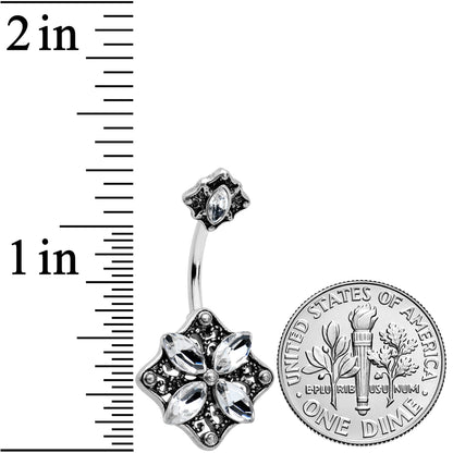 Clear Gem Baroque Rhombus Flower Double Mount Belly Ring