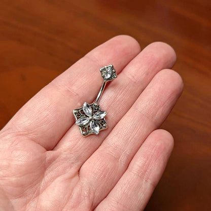 Clear Gem Baroque Rhombus Flower Double Mount Belly Ring