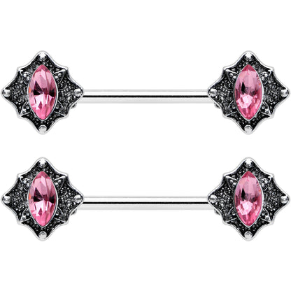 14G 9/16 Pink Gem Rhombus Retro Barbell Nipple Ring Set