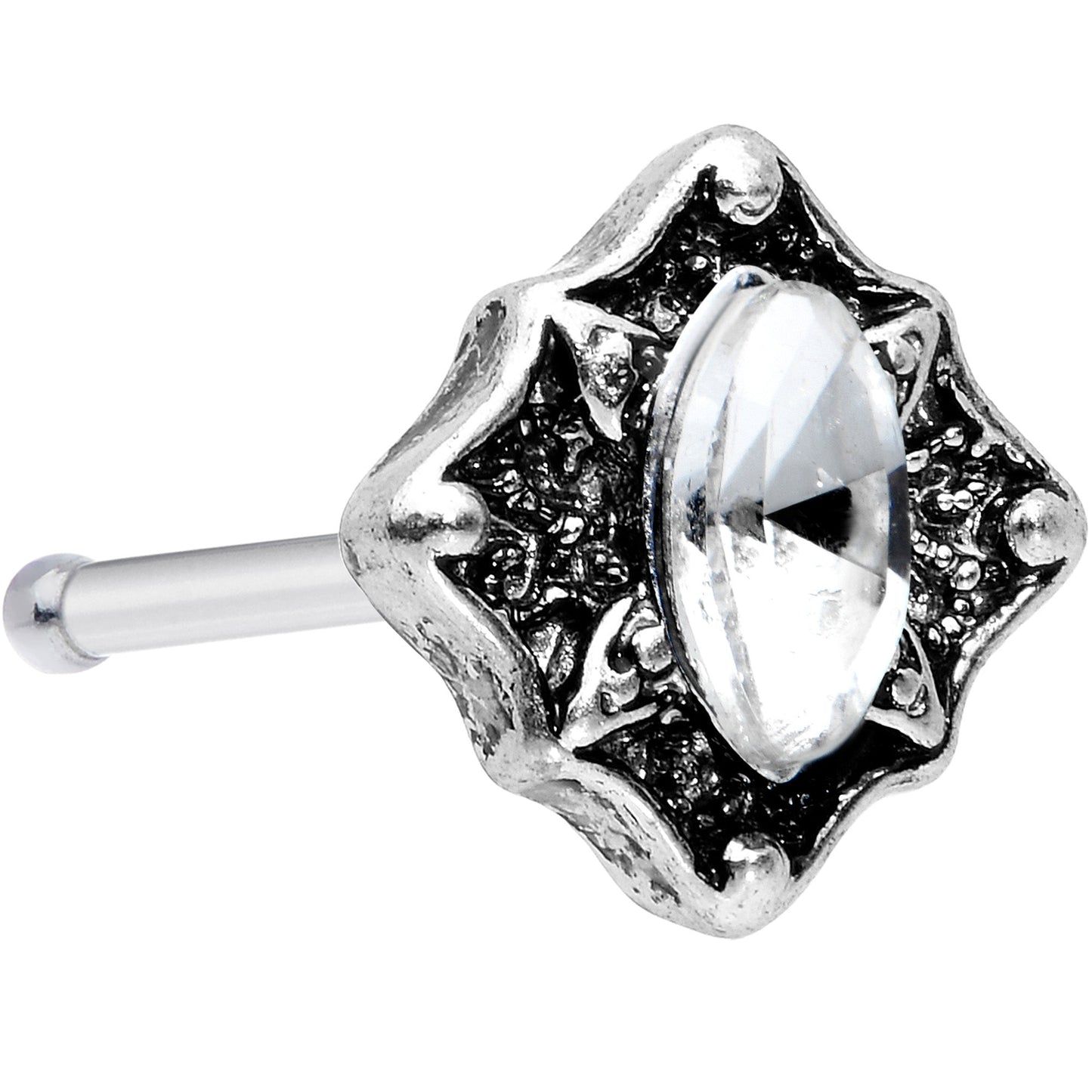 20G 1/4 Clear Gem Rhombus Retro Nose Bone