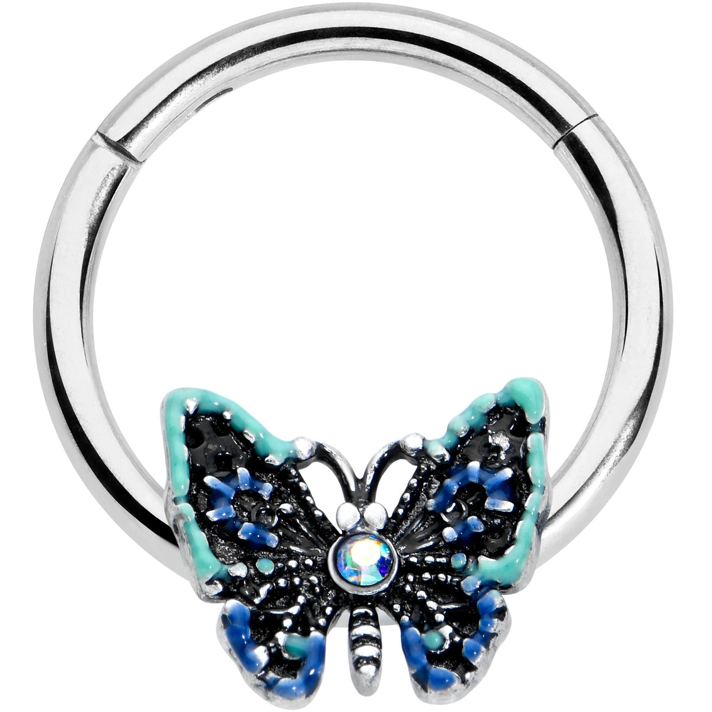 16G 3/8 Aurora Gem Colorful Glam Butterfly Hinged Segment Ring