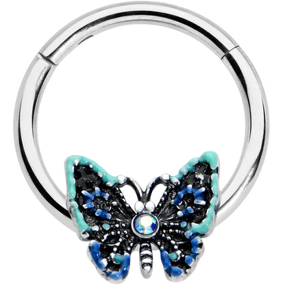 16G 3/8 Aurora Gem Colorful Glam Butterfly Hinged Segment Ring
