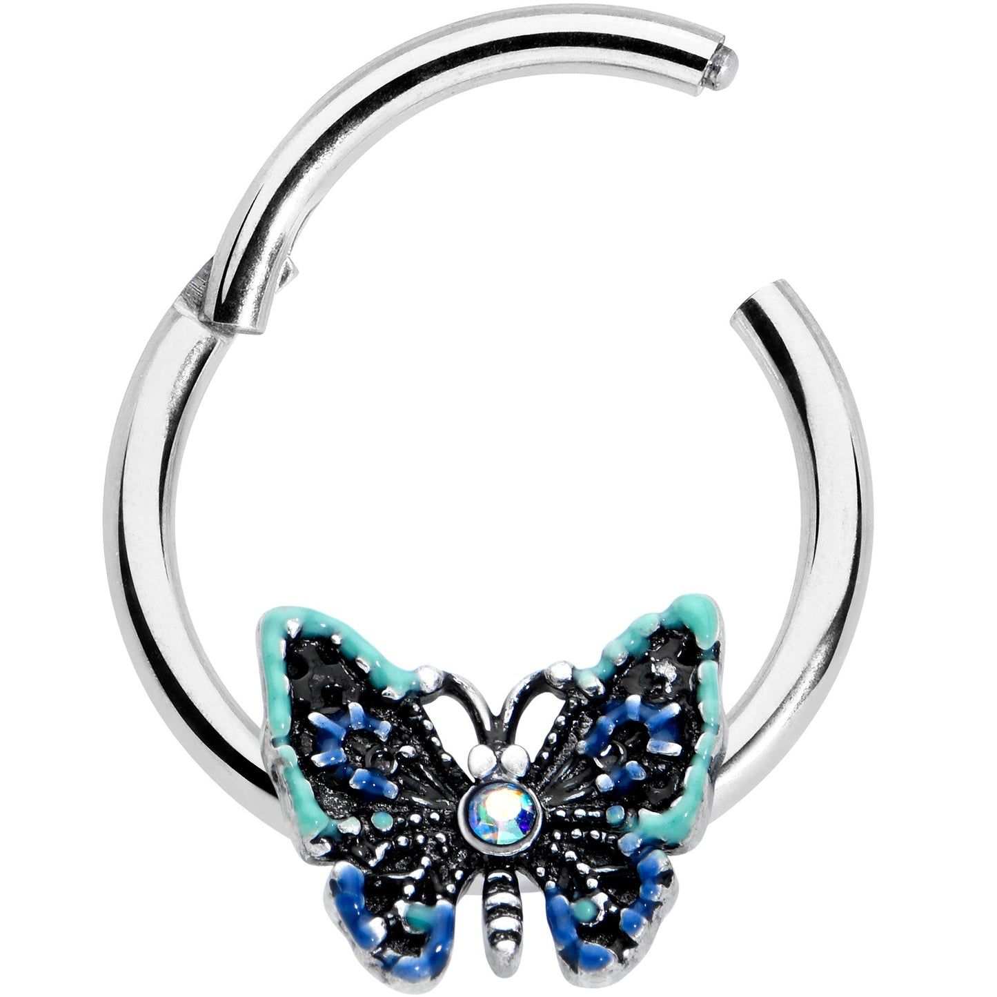 16G 3/8 Aurora Gem Colorful Glam Butterfly Hinged Segment Ring
