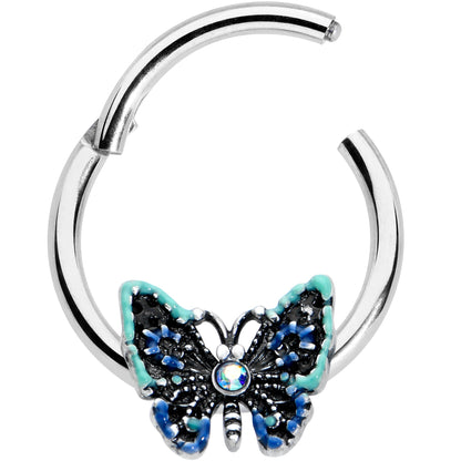 16G 3/8 Aurora Gem Colorful Glam Butterfly Hinged Segment Ring