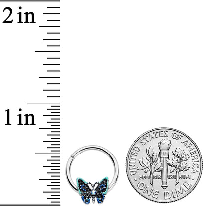 16G 3/8 Aurora Gem Colorful Glam Butterfly Hinged Segment Ring