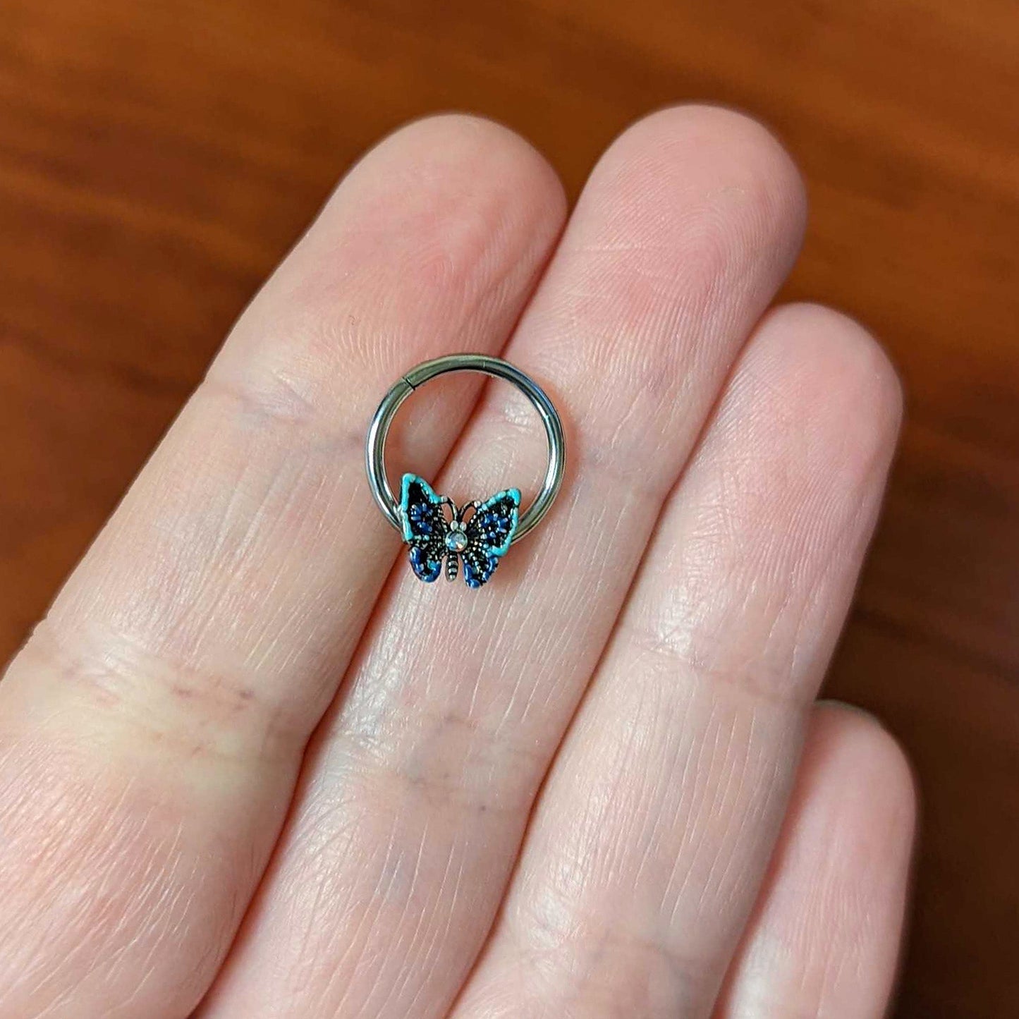 16G 3/8 Aurora Gem Colorful Glam Butterfly Hinged Segment Ring