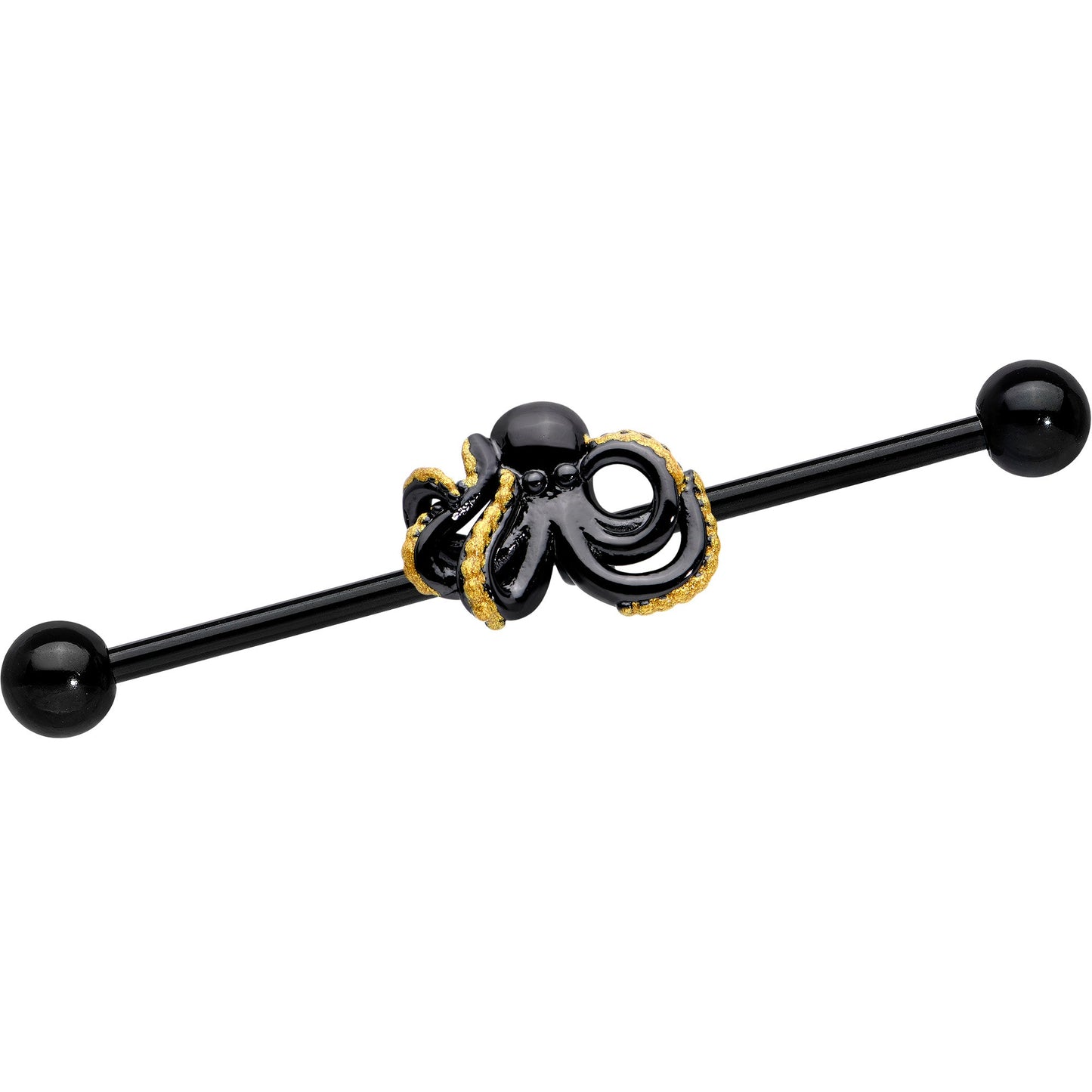 14G Black Understated Octopus Industrial Barbell 38mm