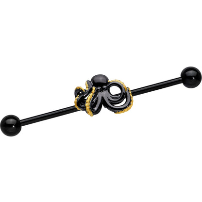 14G Black Understated Octopus Industrial Barbell 38mm