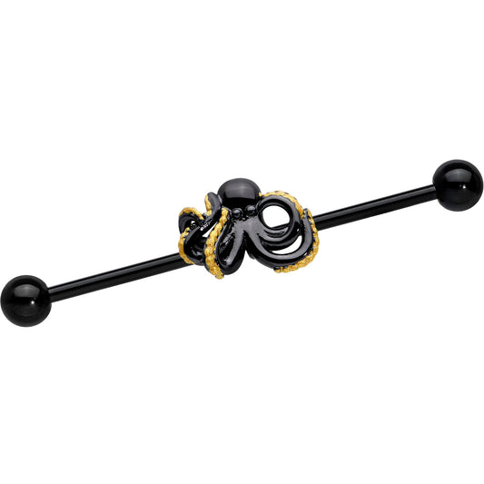 14G Black Understated Octopus Industrial Barbell 38mm