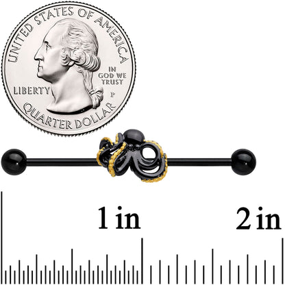 14G Black Understated Octopus Industrial Barbell 38mm
