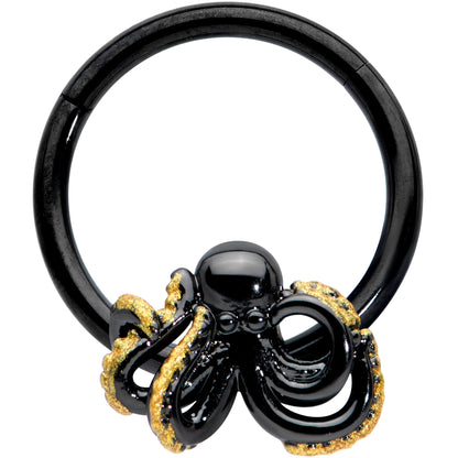 16G 3/8 Black Understated Octopus Hinged Segment Ring