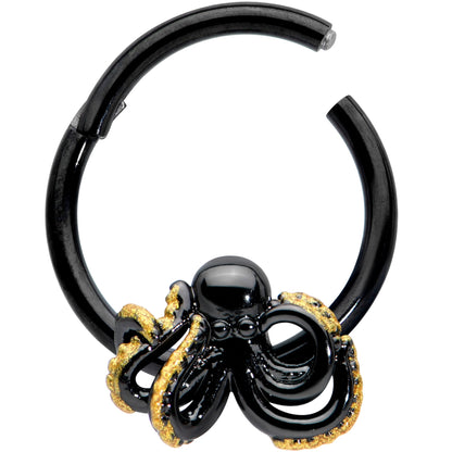 16G 3/8 Black Understated Octopus Hinged Segment Ring