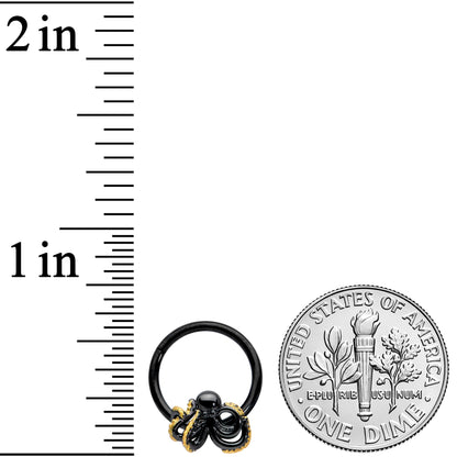 16G 3/8 Black Understated Octopus Hinged Segment Ring