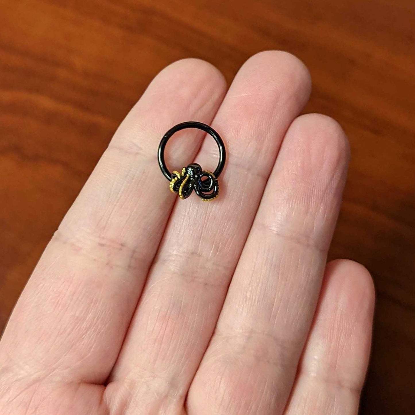 16G 3/8 Black Understated Octopus Hinged Segment Ring