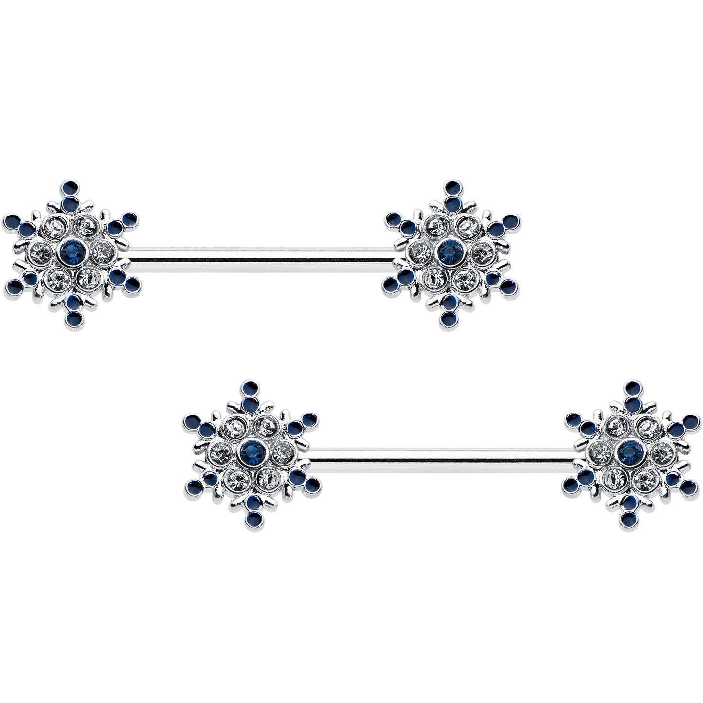 14G 9/16 Blue Gem Festive Snowflake Christmas Nipple Ring Set