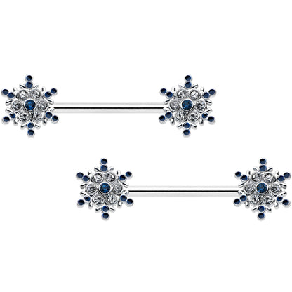 14G 9/16 Blue Gem Festive Snowflake Christmas Nipple Ring Set