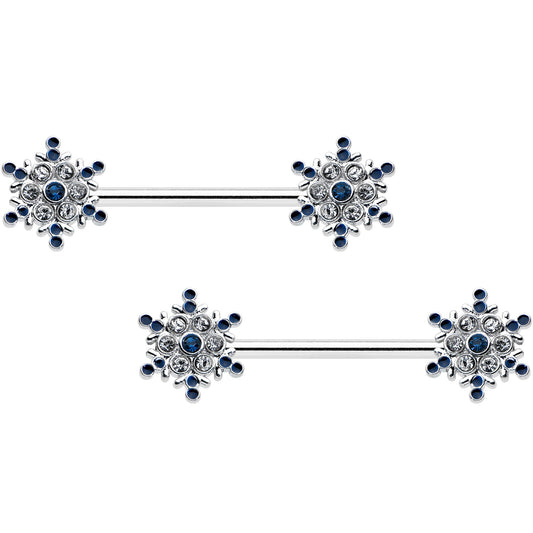 14G 9/16 Blue Gem Festive Snowflake Christmas Nipple Ring Set