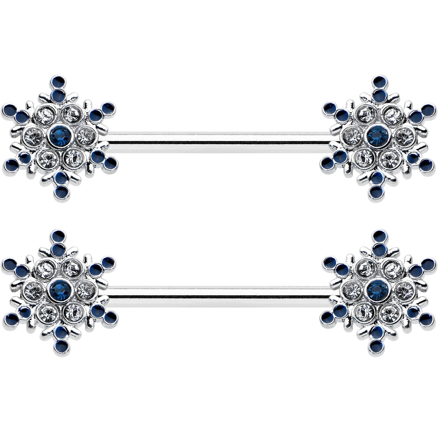 14G 9/16 Blue Gem Festive Snowflake Christmas Nipple Ring Set