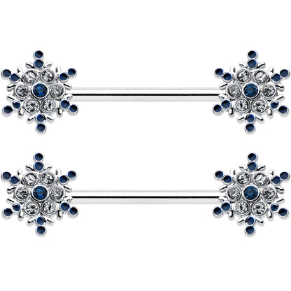 14G 9/16 Blue Gem Festive Snowflake Christmas Nipple Ring Set