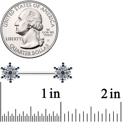 14G 9/16 Blue Gem Festive Snowflake Christmas Nipple Ring Set