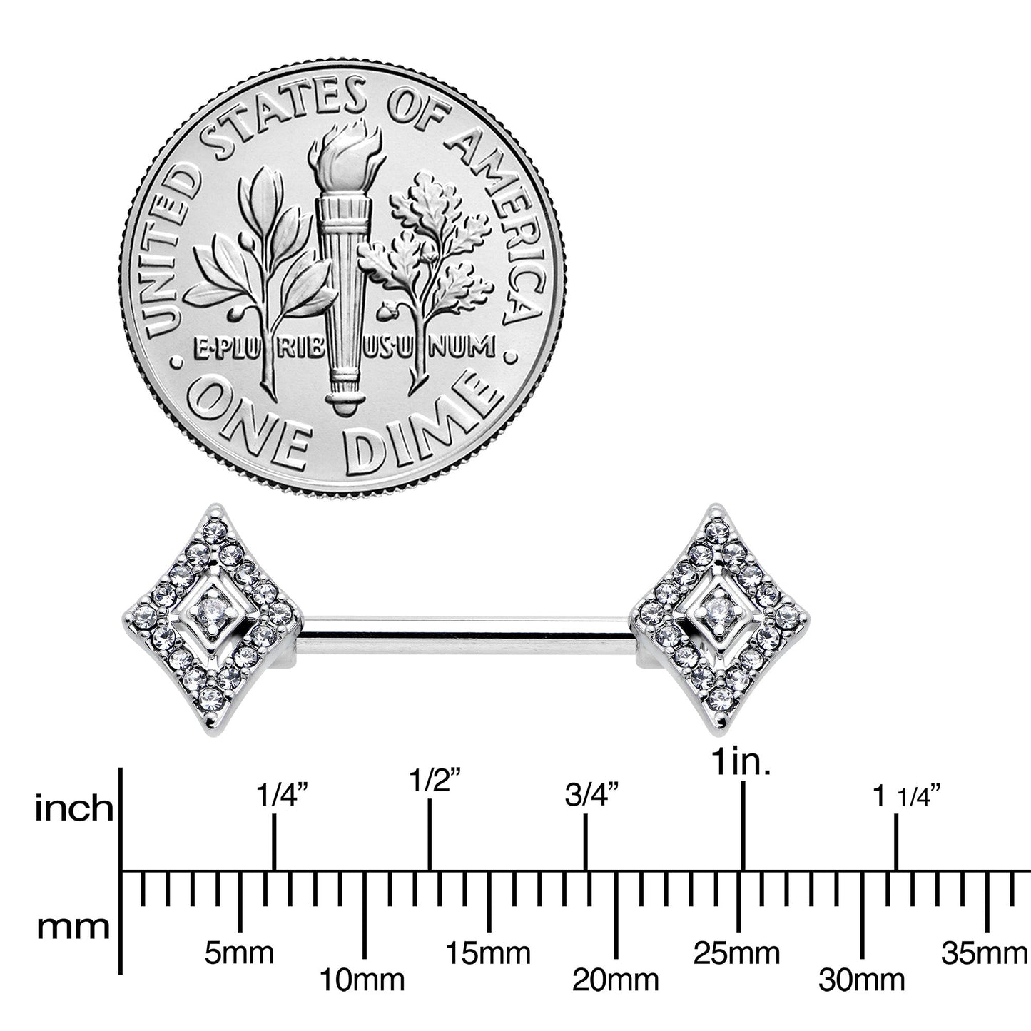 14G 9/16 Clear Gem Double Rhombus Deco Barbell Nipple Ring Set